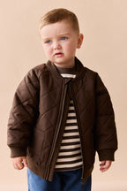 Veste en coton recyclé, coloris marron foncé, doublure chaude, pour le jeu en extérieur des enfants de 1 à 8 ans