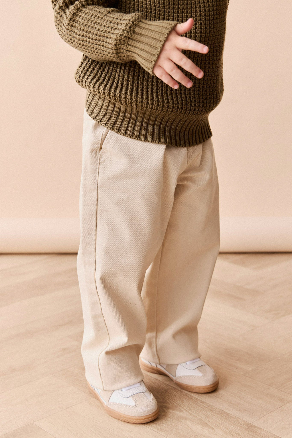 Pantalon décontracté en coton uni avec taille élastique et accessoires sans nickel pour enfants de 6 mois à 8 ans