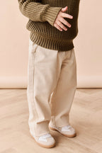 Pantalon décontracté en coton uni avec taille élastique et accessoires sans nickel pour enfants de 6 mois à 8 ans