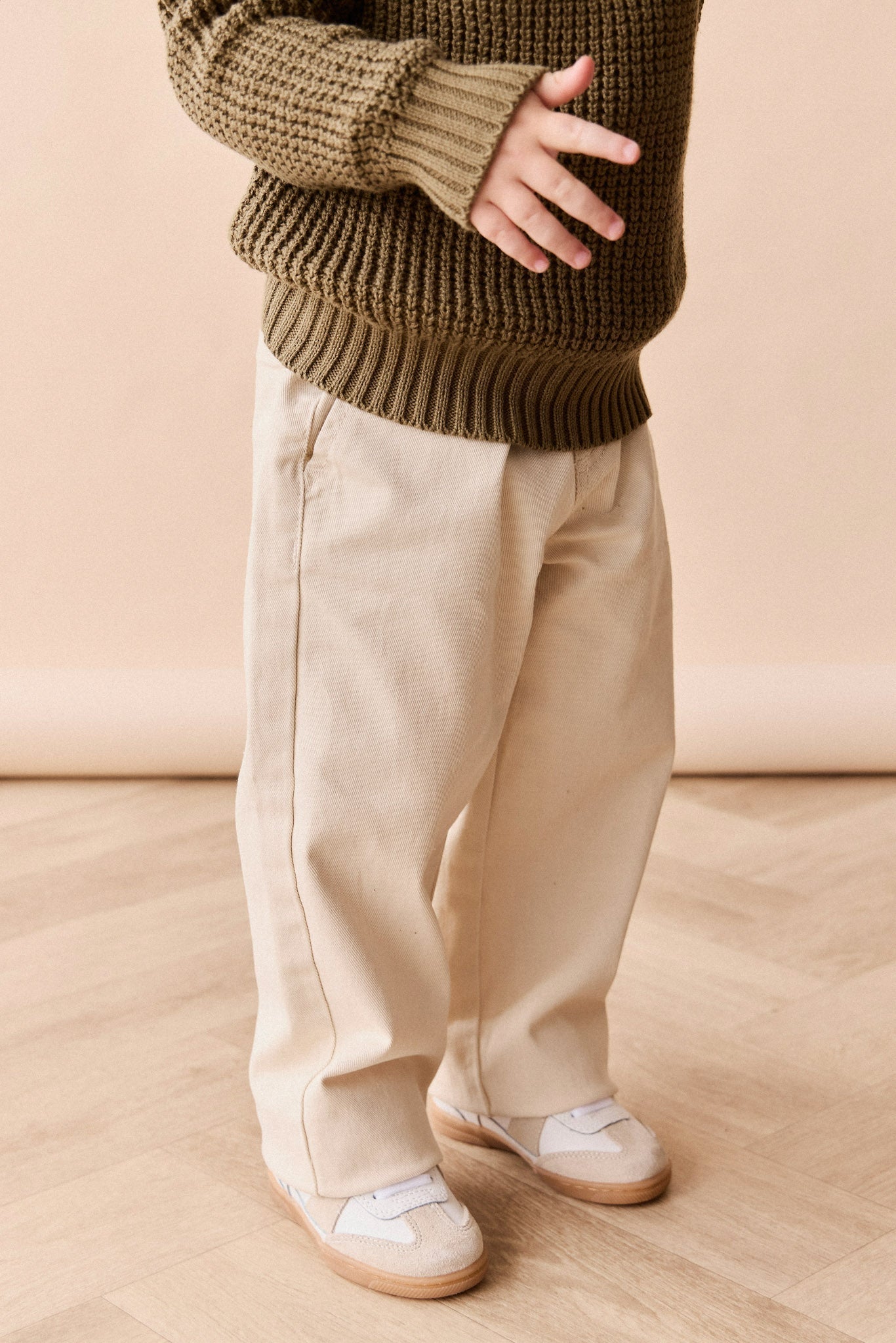 Pantalon décontracté en coton uni avec taille élastique et accessoires sans nickel pour enfants de 6 mois à 8 ans