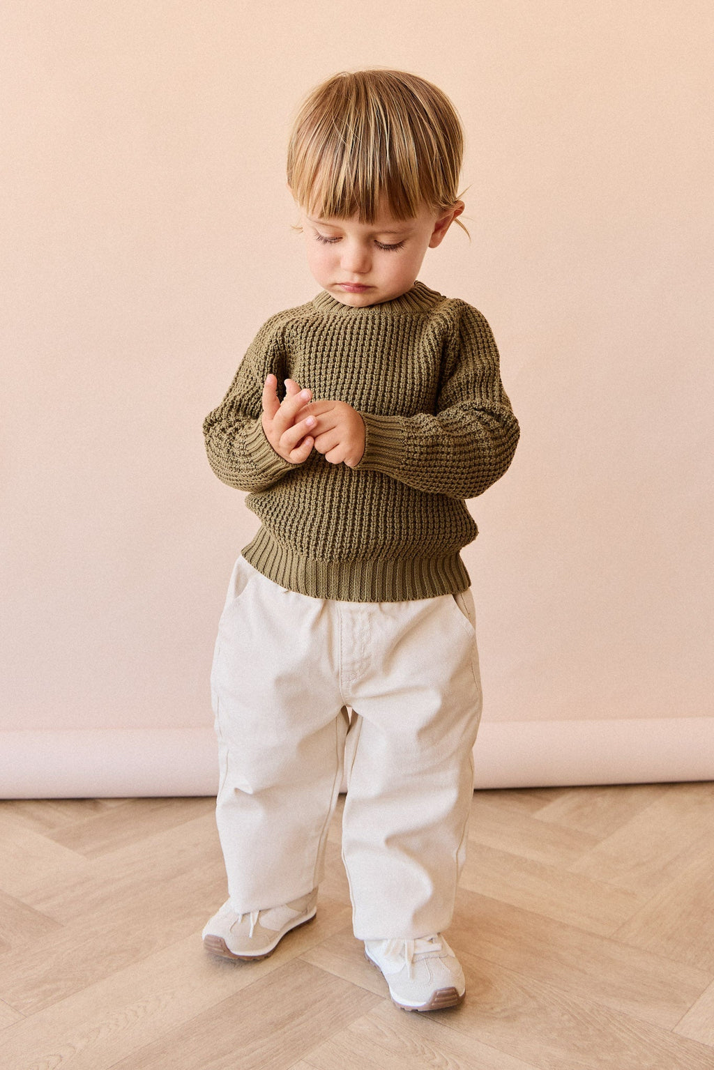 Pantalon décontracté en coton uni avec taille élastique et accessoires sans nickel pour enfants de 6 mois à 8 ans