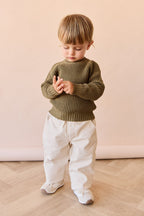 Pantalon décontracté en coton uni avec taille élastique et accessoires sans nickel pour enfants de 6 mois à 8 ans