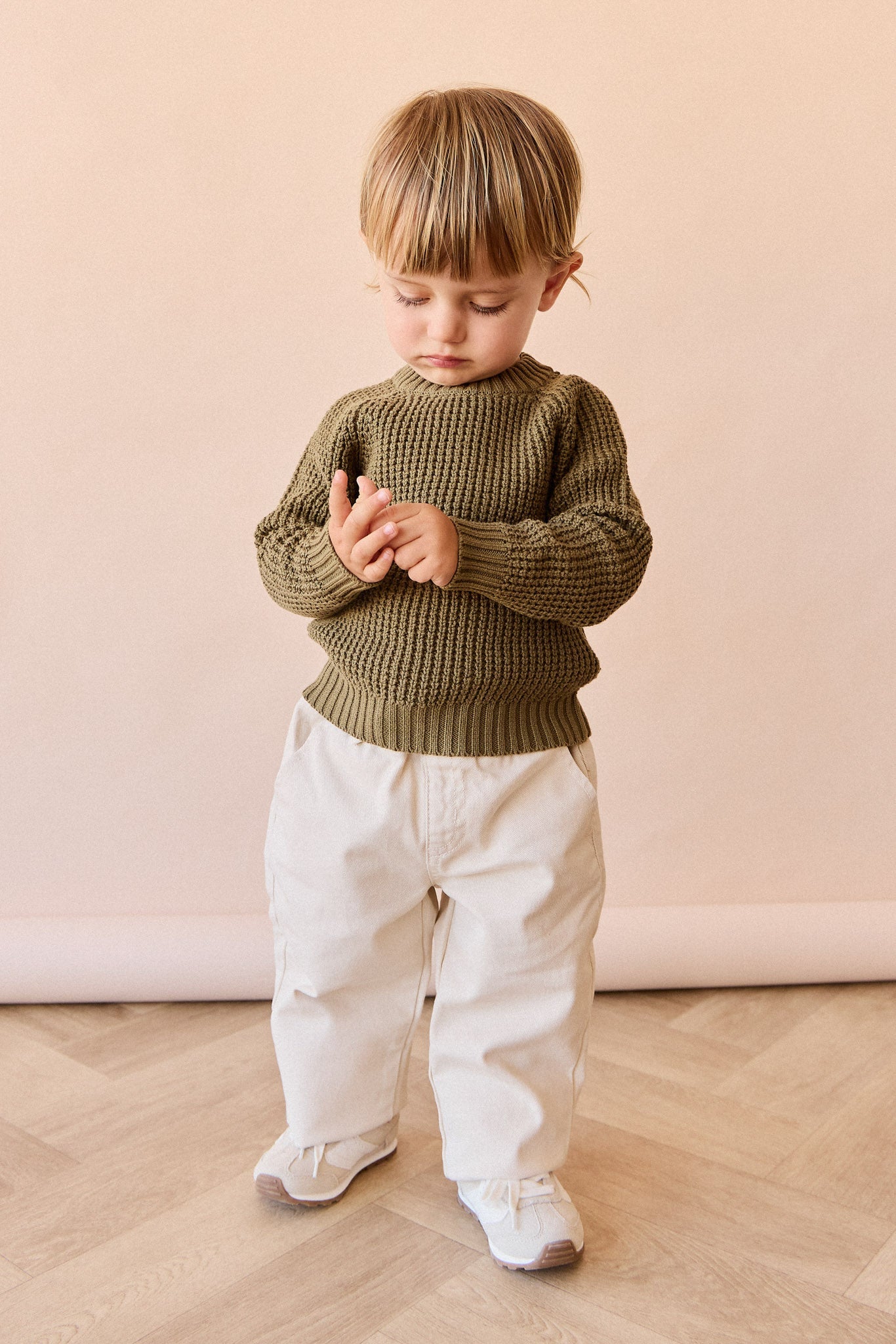 Pantalon décontracté en coton uni avec taille élastique et accessoires sans nickel pour enfants de 6 mois à 8 ans