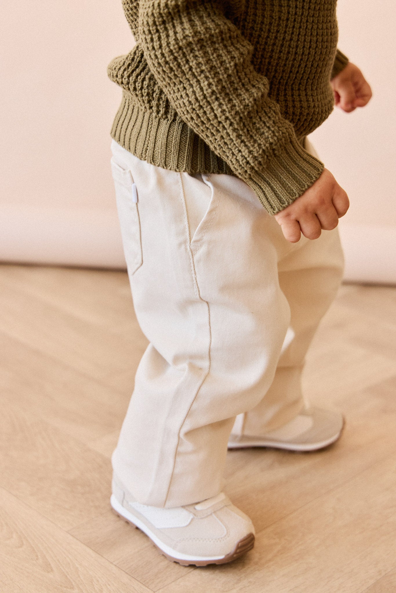 Pantalon décontracté en coton uni avec taille élastique et accessoires sans nickel pour enfants de 6 mois à 8 ans