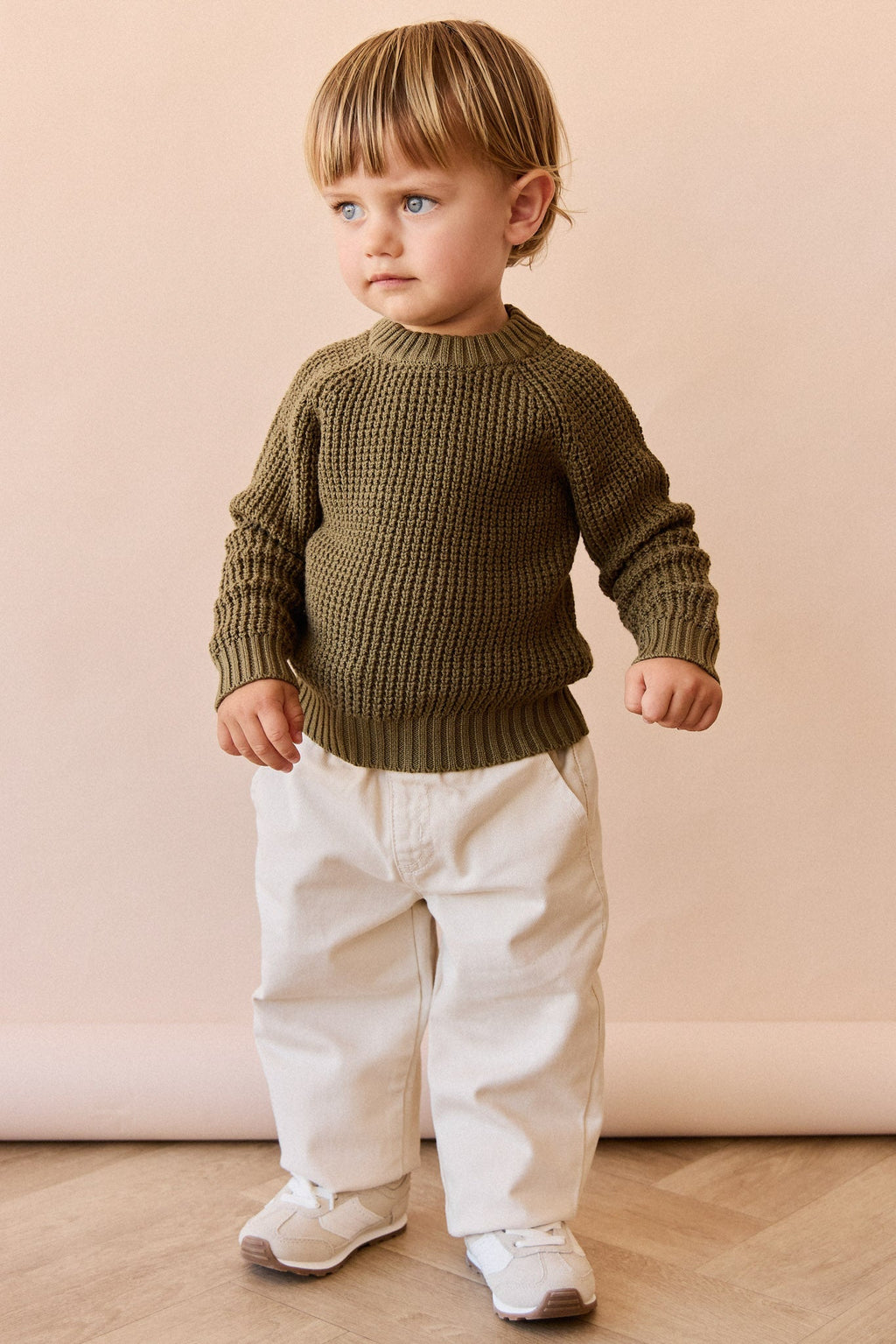 Pantalon décontracté en coton uni avec taille élastique et accessoires sans nickel pour enfants de 6 mois à 8 ans