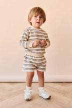 Pull Surdimensionné en Coton Bio avec Rayures Mer du Nord, Ouverture Boutons Pression pour Enfants 6M–8A