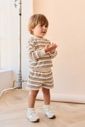 Pull Surdimensionné en Coton Bio avec Rayures Mer du Nord, Ouverture Boutons Pression pour Enfants 6M–8A