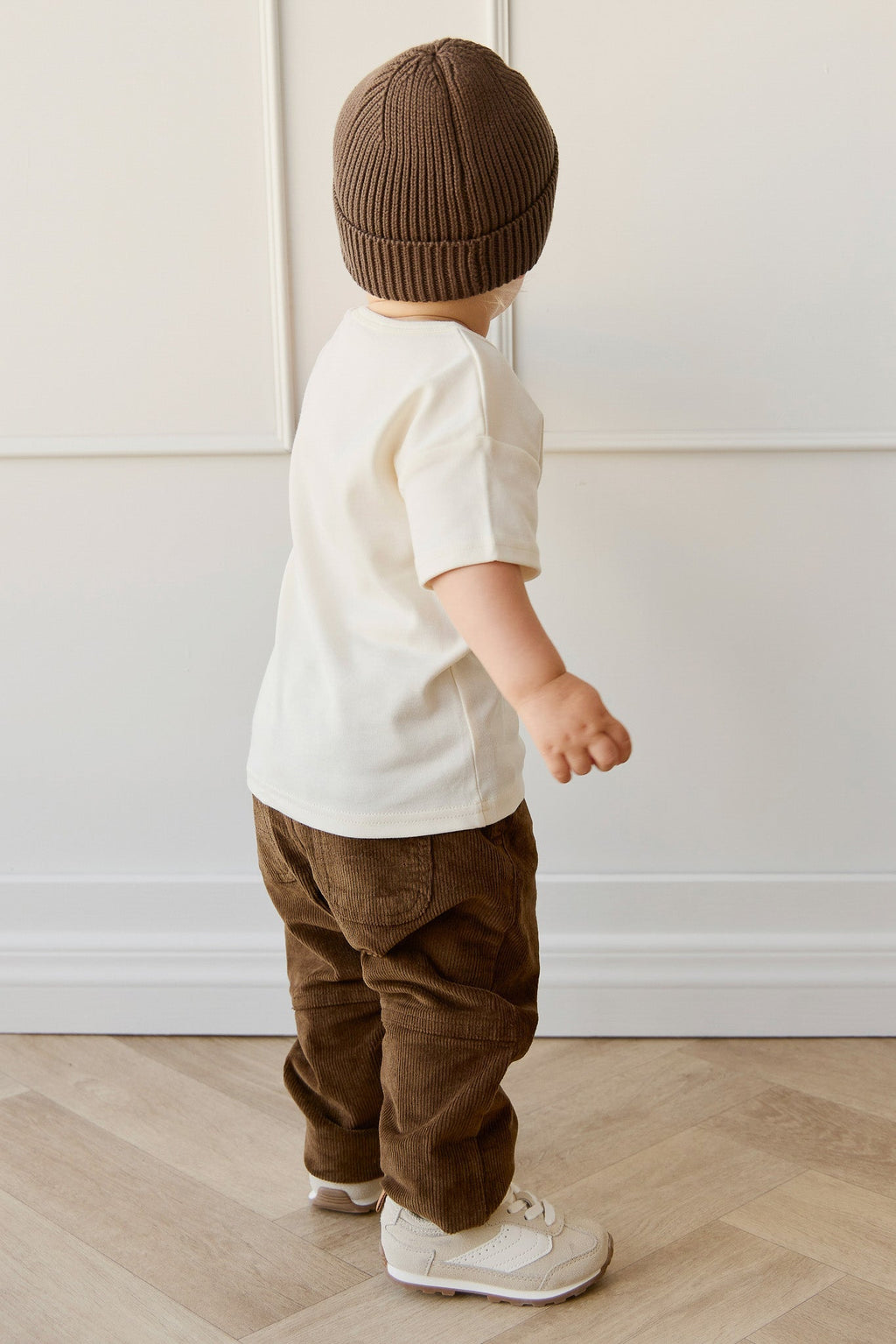 Pantalon Classique en Coton Uni Espresso avec Taille Élastique Confort Extensible pour Enfants 6M–8A