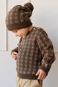 Bonnet tricoté en coton à imprimé Fairisle « Earthy Desert Palm » avec coupe structurée pour bébés et enfants