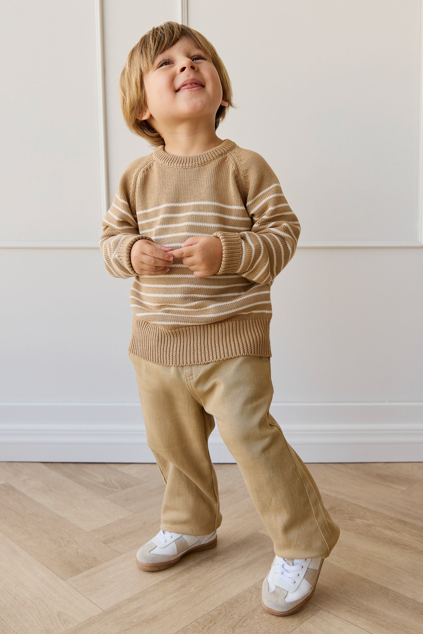 Pantalon en coton uni rotin naturel avec taille élastique et élasticité douce pour enfants de 6 mois à 8 ans