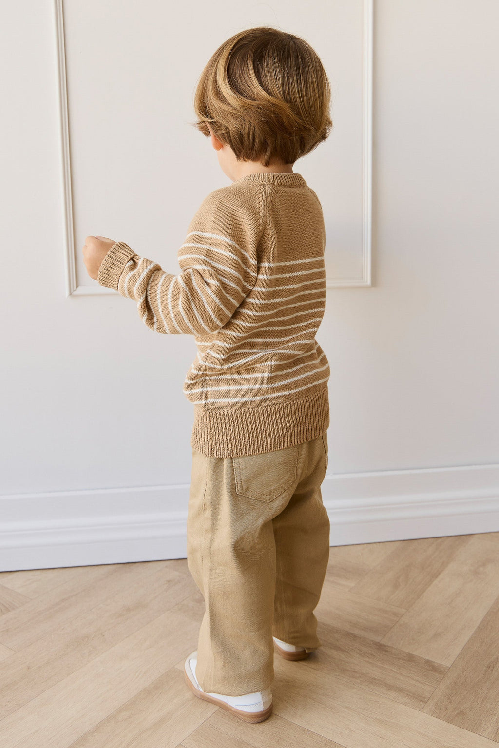 Pantalon en coton uni rotin naturel avec taille élastique et élasticité douce pour enfants de 6 mois à 8 ans