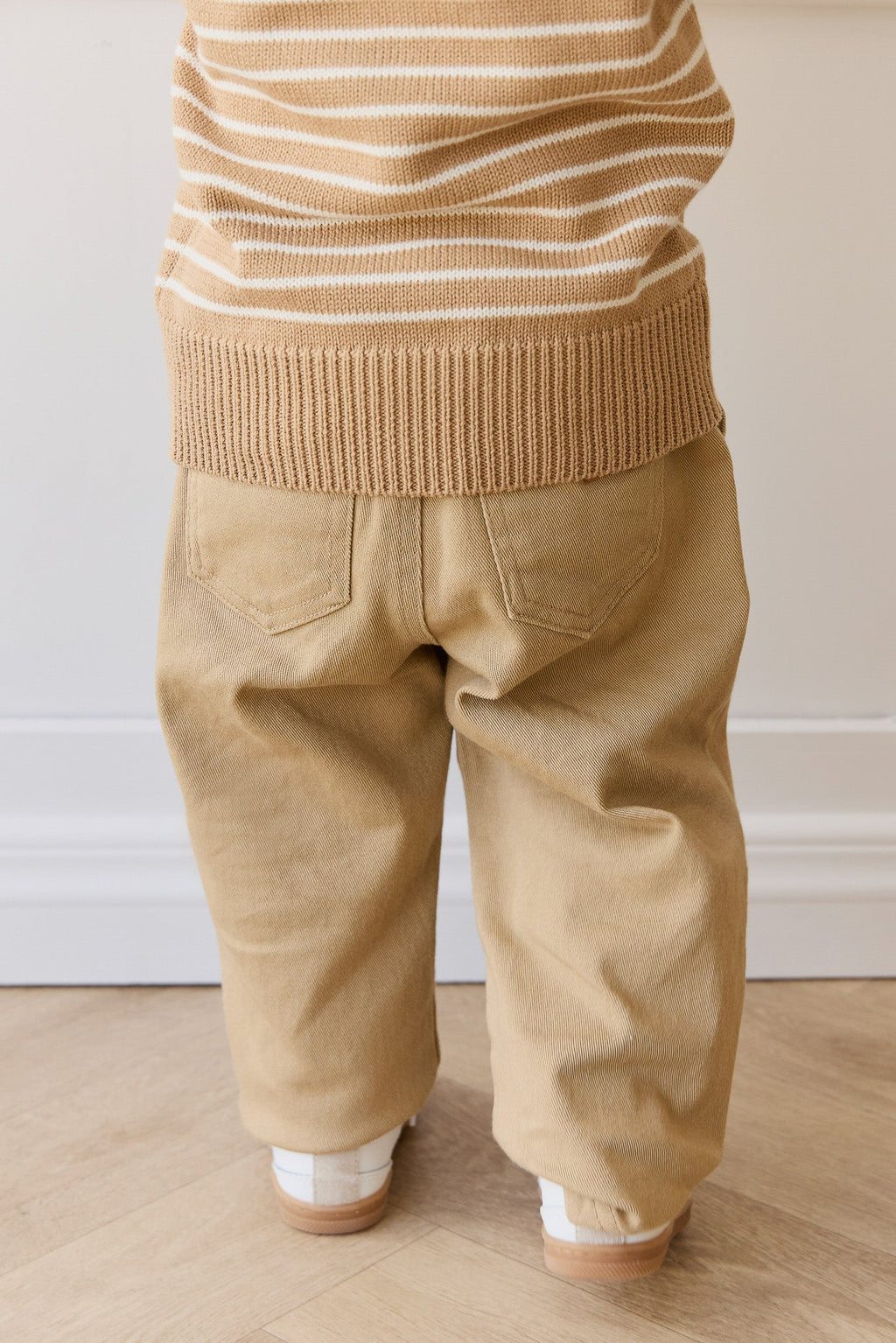 Pantalon en coton uni rotin naturel avec taille élastique et élasticité douce pour enfants de 6 mois à 8 ans