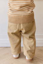 Pantalon en coton uni rotin naturel avec taille élastique et élasticité douce pour enfants de 6 mois à 8 ans