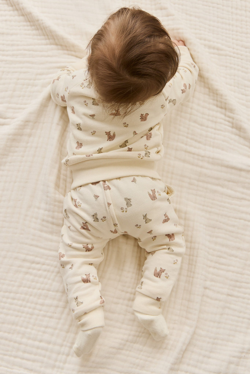 Pantalon de jogging en coton biologique pour enfants 0-8 ans, imprimé « Amis de la forêt », ludique et neutre, avec taille élastique