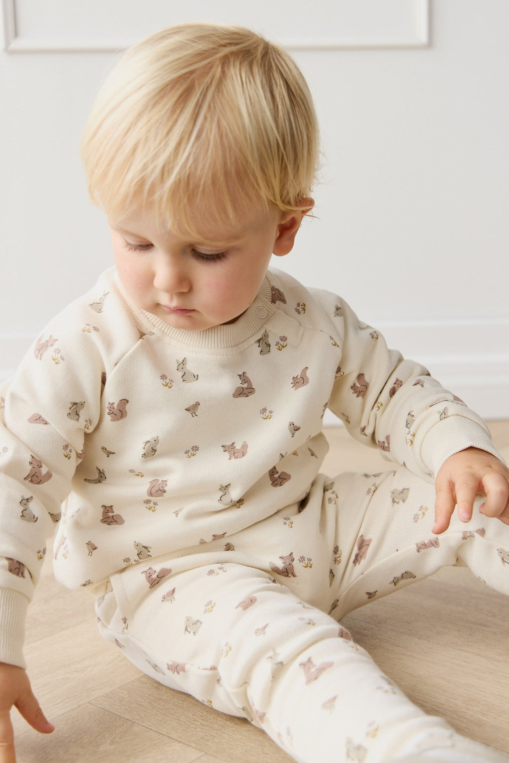 Sweat-shirt décontracté unisexe en coton bio imprimé Forêt et Amis, avec boutons sur l'épaule pour enfants de 0 à 8 ans