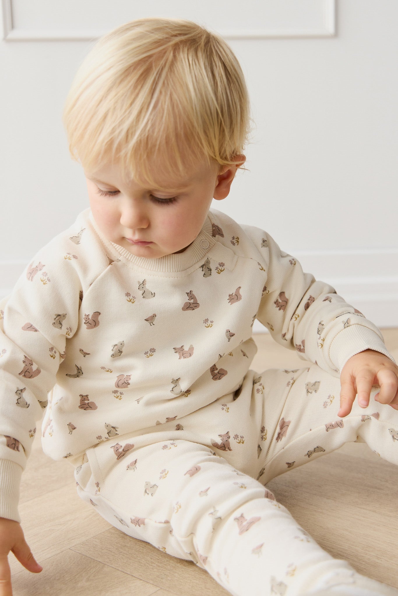 Sweat-shirt décontracté unisexe en coton bio imprimé Forêt et Amis, avec boutons sur l'épaule pour enfants de 0 à 8 ans