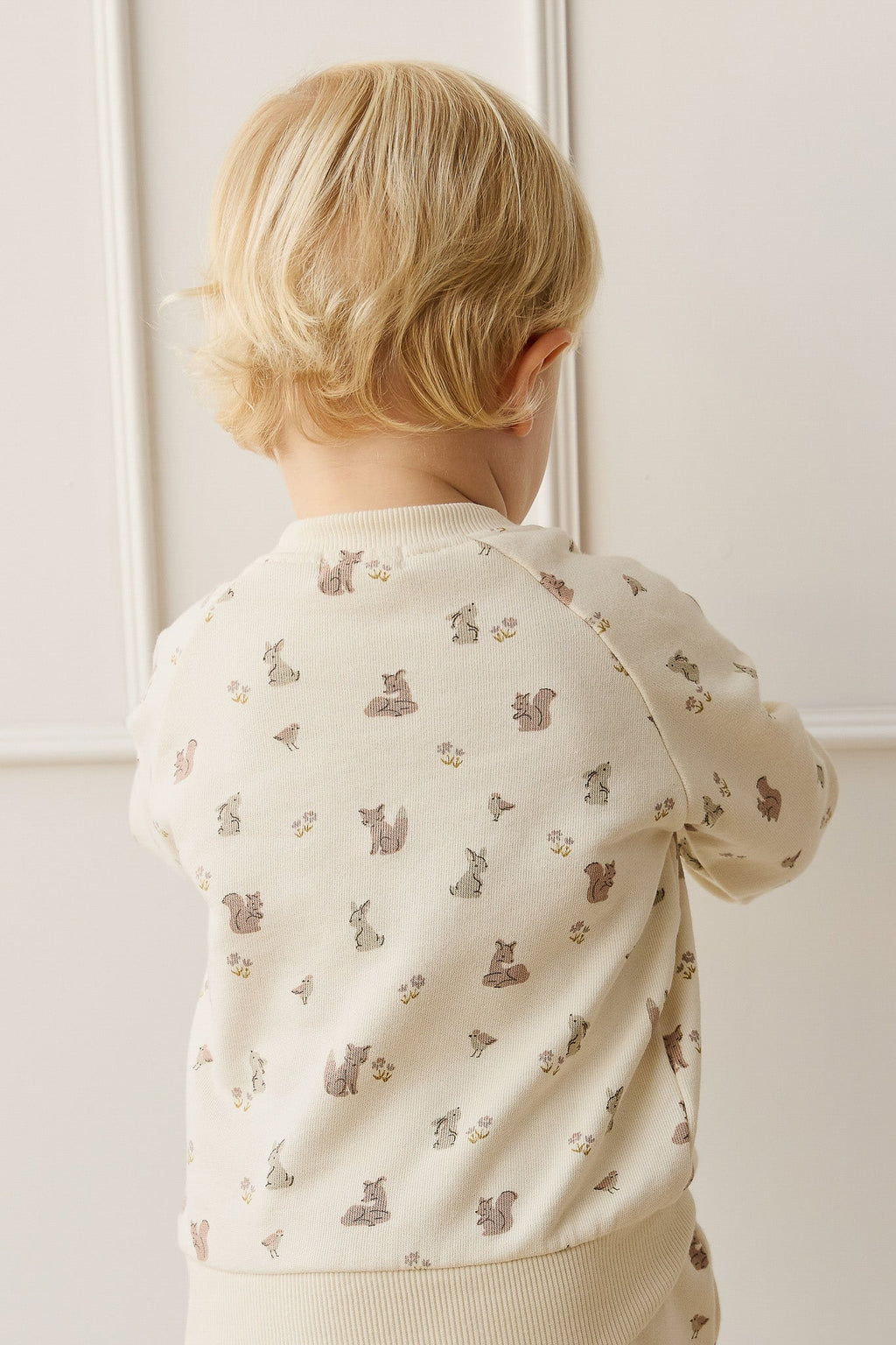 Sweat-shirt décontracté unisexe en coton bio imprimé Forêt et Amis, avec boutons sur l'épaule pour enfants de 0 à 8 ans