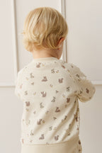 Sweat-shirt décontracté unisexe en coton bio imprimé Forêt et Amis, avec boutons sur l'épaule pour enfants de 0 à 8 ans