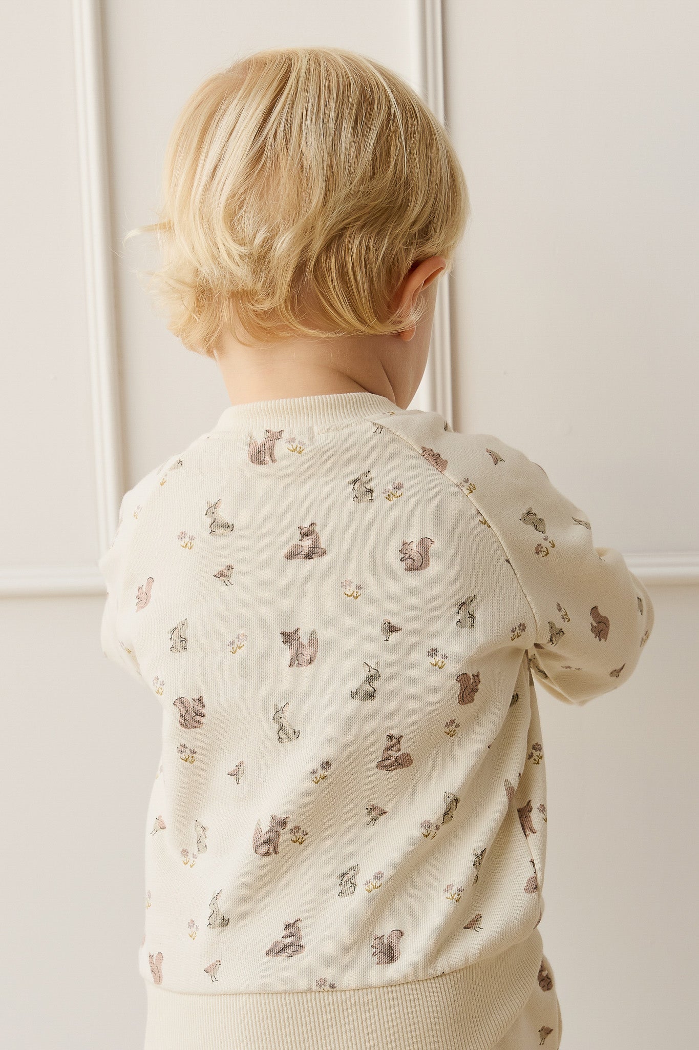 Sweat-shirt décontracté unisexe en coton bio imprimé Forêt et Amis, avec boutons sur l'épaule pour enfants de 0 à 8 ans