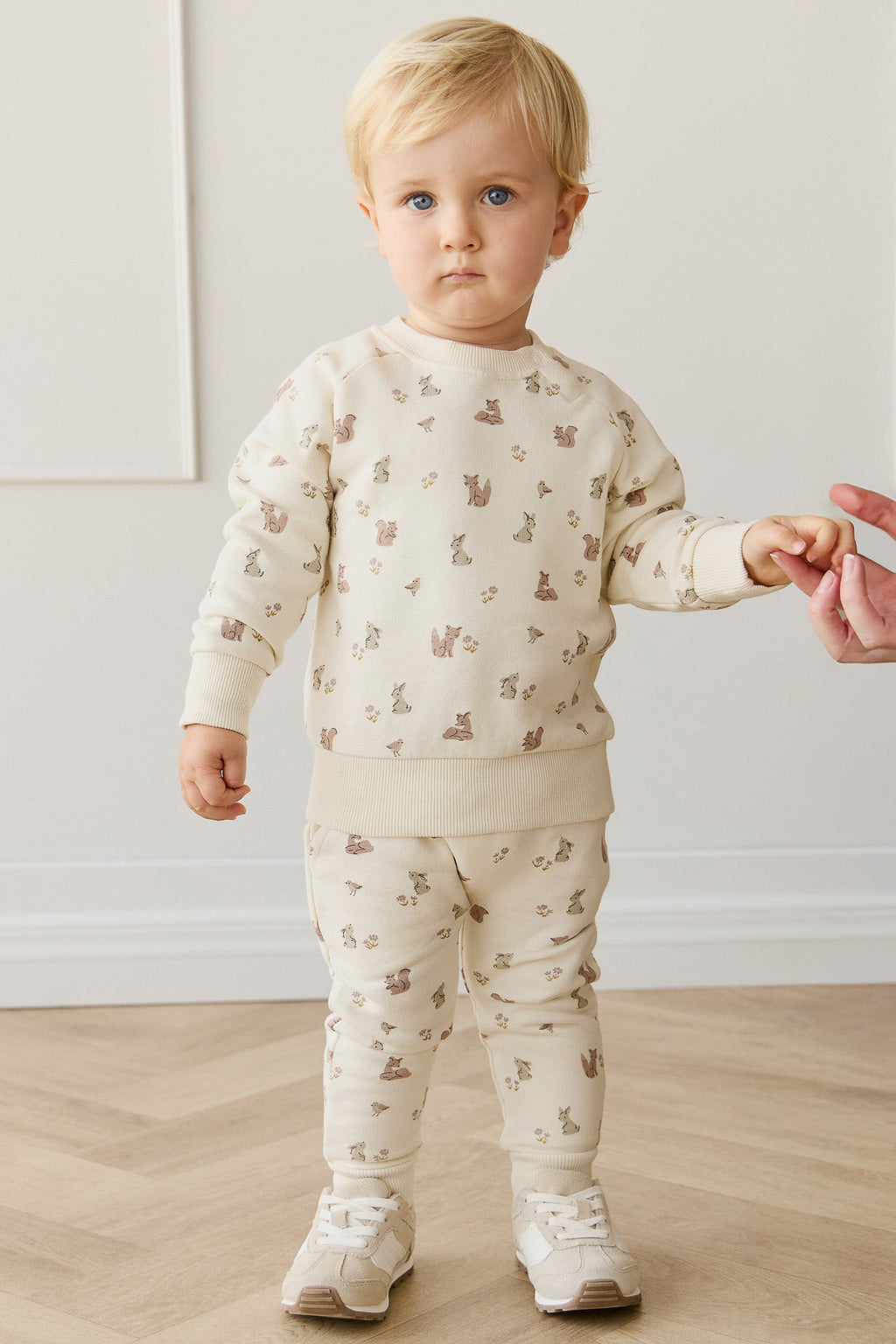 Pantalon de jogging en coton biologique pour enfants 0-8 ans, imprimé « Amis de la forêt », ludique et neutre, avec taille élastique