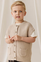 Gilet en tricot de coton uni avec fermeture boutonnée et poche pour enfants de 0 à 8 ans