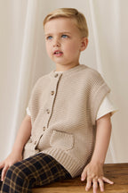 Gilet en tricot de coton uni avec fermeture boutonnée et poche pour enfants de 0 à 8 ans