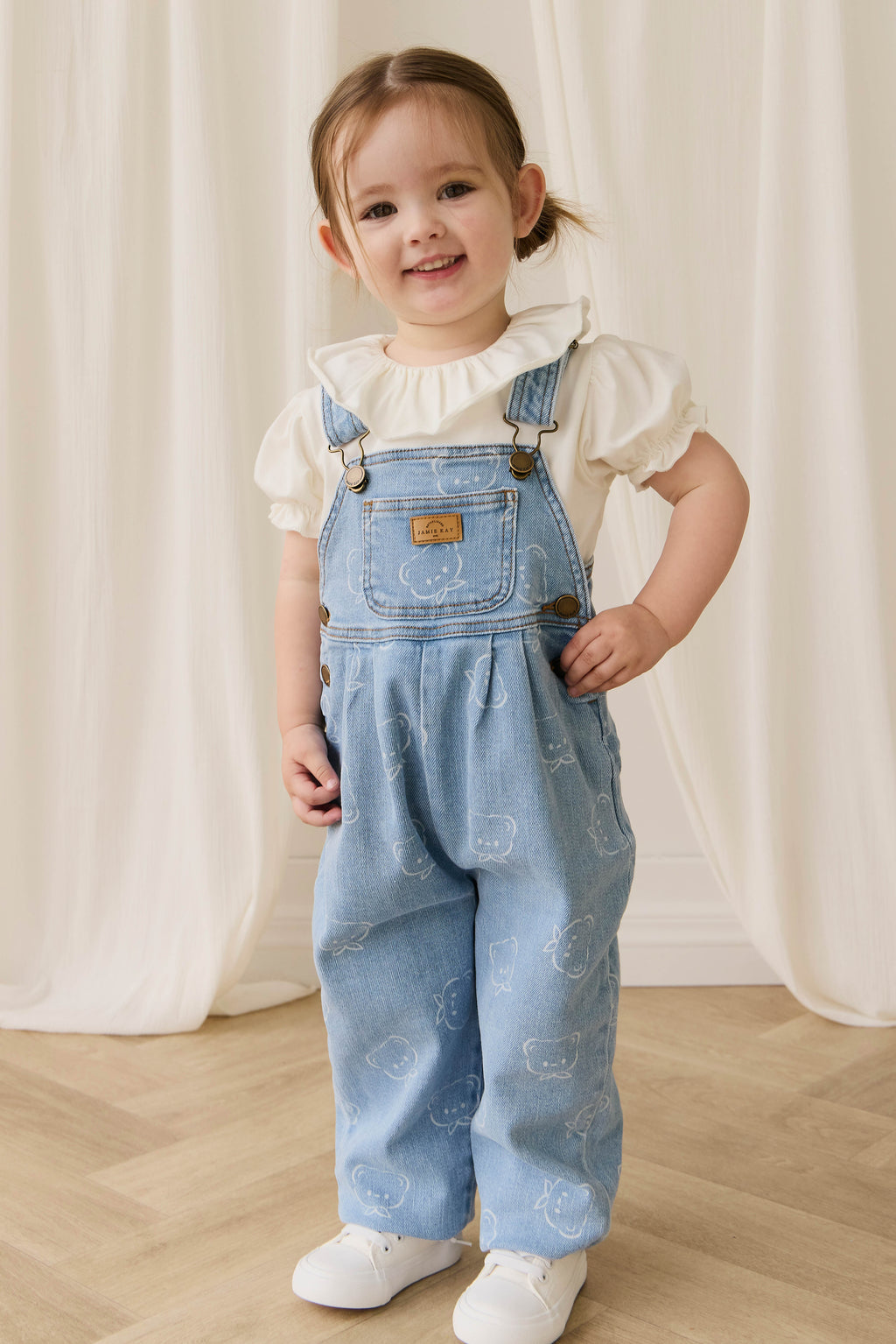 Salopette décontractée en jean imprimé coton bleu clair avec bretelles réglables et poche bavette pour enfants 6M-6Y