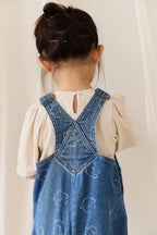 Salopette en jean décontractée en coton imprimé brodé à bretelles réglables, coupe décontractée pour enfants de 6 mois à 6 ans