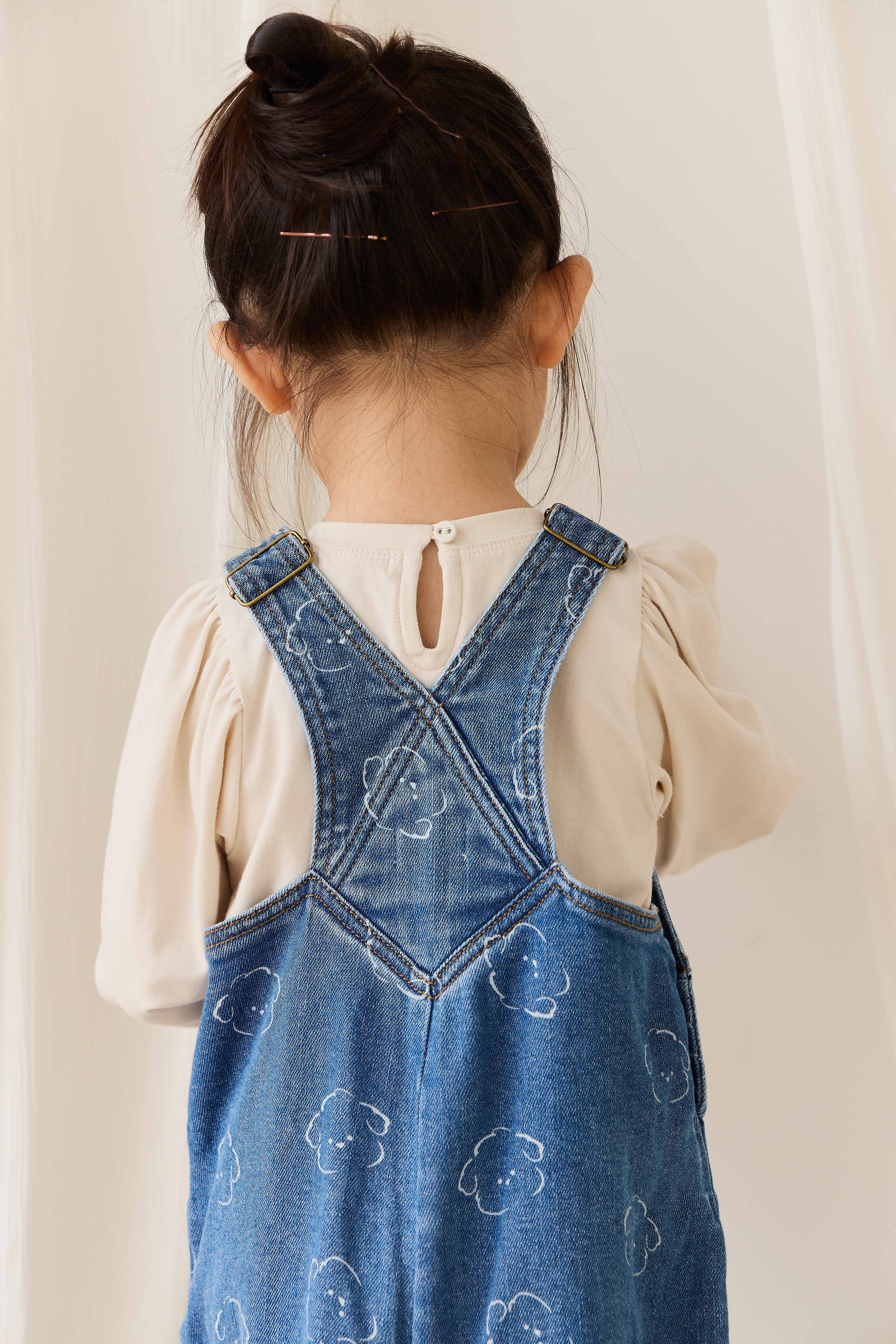 Salopette en jean décontractée en coton imprimé brodé à bretelles réglables, coupe décontractée pour enfants de 6 mois à 6 ans