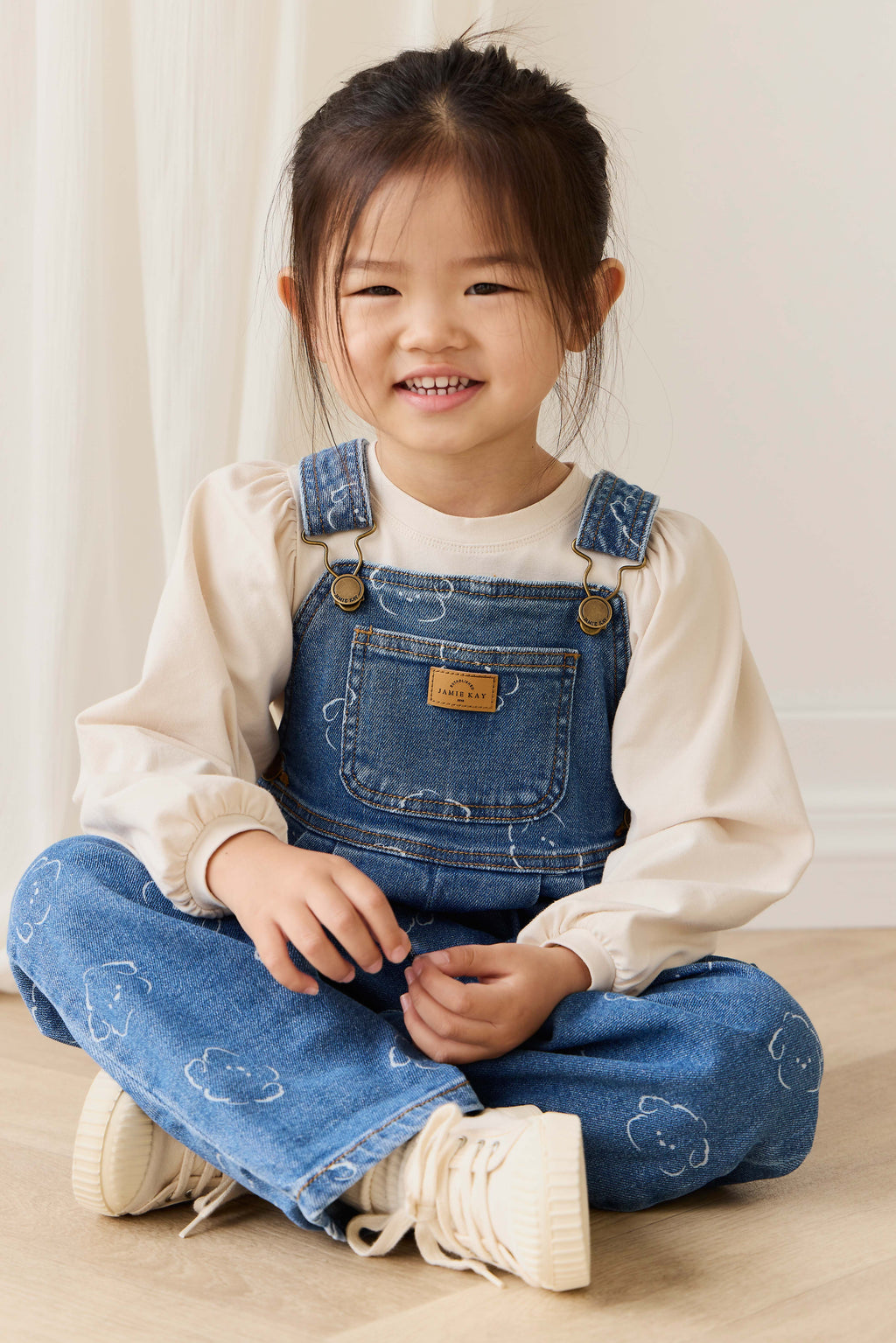 Salopette en jean décontractée en coton imprimé brodé à bretelles réglables, coupe décontractée pour enfants de 6 mois à 6 ans