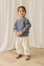 Pull en coton maille unie bleu aurore classique avec poignets côtelés, design superposé pour enfants de 6 mois à 8 ans