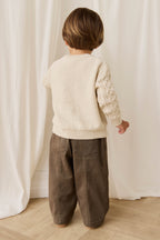 Pull en coton classique, de couleur unie neutre, à col rond et maille torsadée, avec poignets côtelés, pour enfants de 6 mois à 8 ans