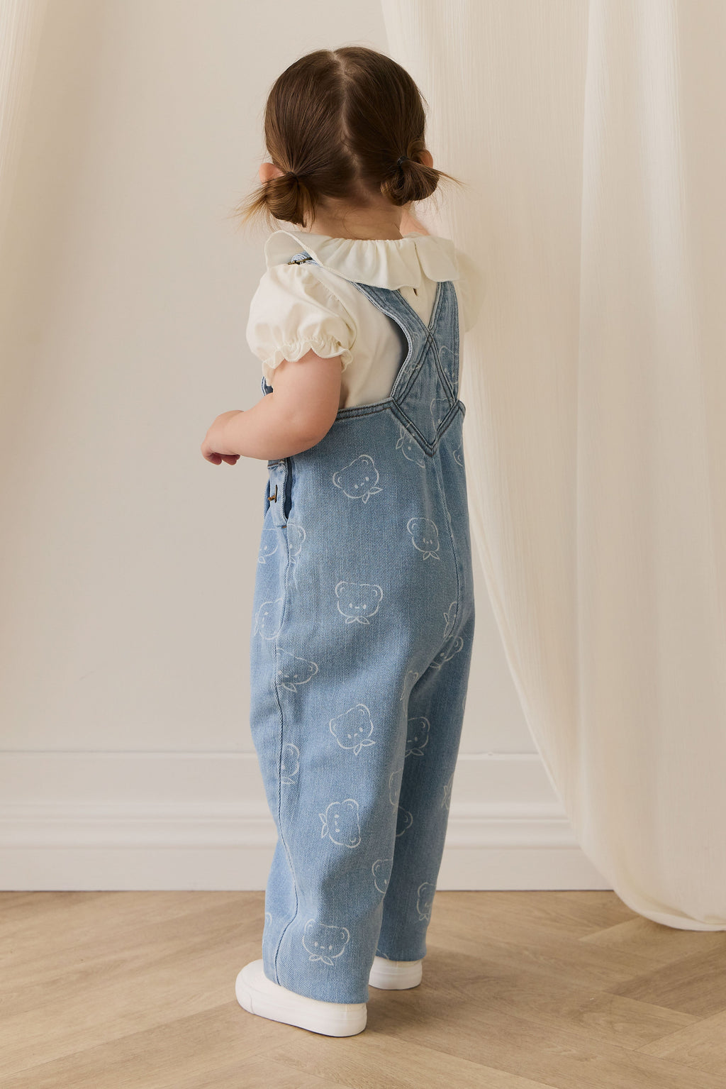 Salopette décontractée en jean imprimé coton bleu clair avec bretelles réglables et poche bavette pour enfants 6M-6Y