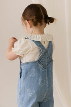 Salopette décontractée en jean imprimé coton bleu clair avec bretelles réglables et poche bavette pour enfants 6M-6Y