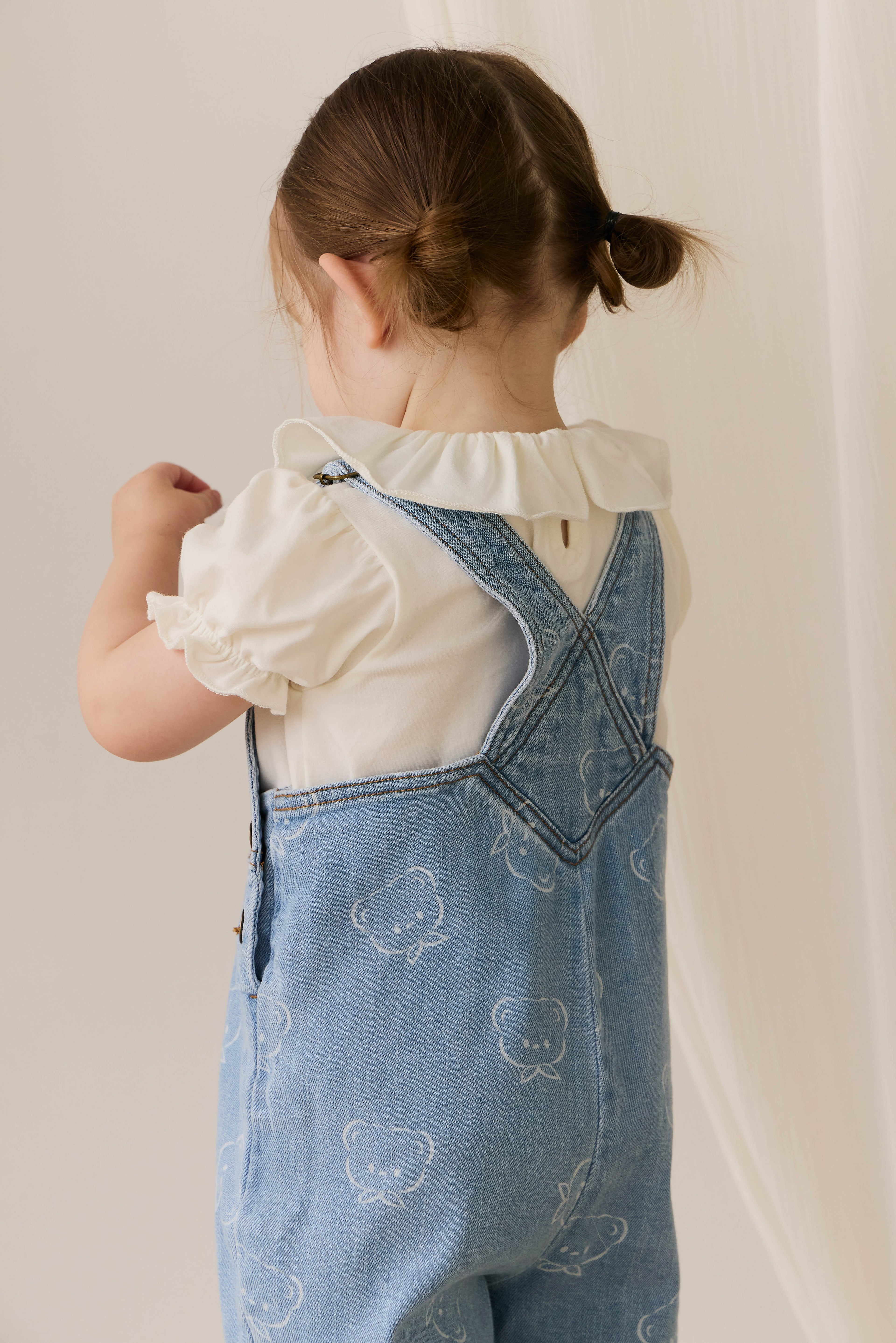 Salopette décontractée en jean imprimé coton bleu clair avec bretelles réglables et poche bavette pour enfants 6M-6Y