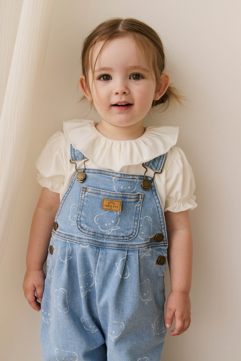 Salopette décontractée en jean imprimé coton bleu clair avec bretelles réglables et poche bavette pour enfants 6M-6Y