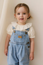 Salopette décontractée en jean imprimé coton bleu clair avec bretelles réglables et poche bavette pour enfants 6M-6Y