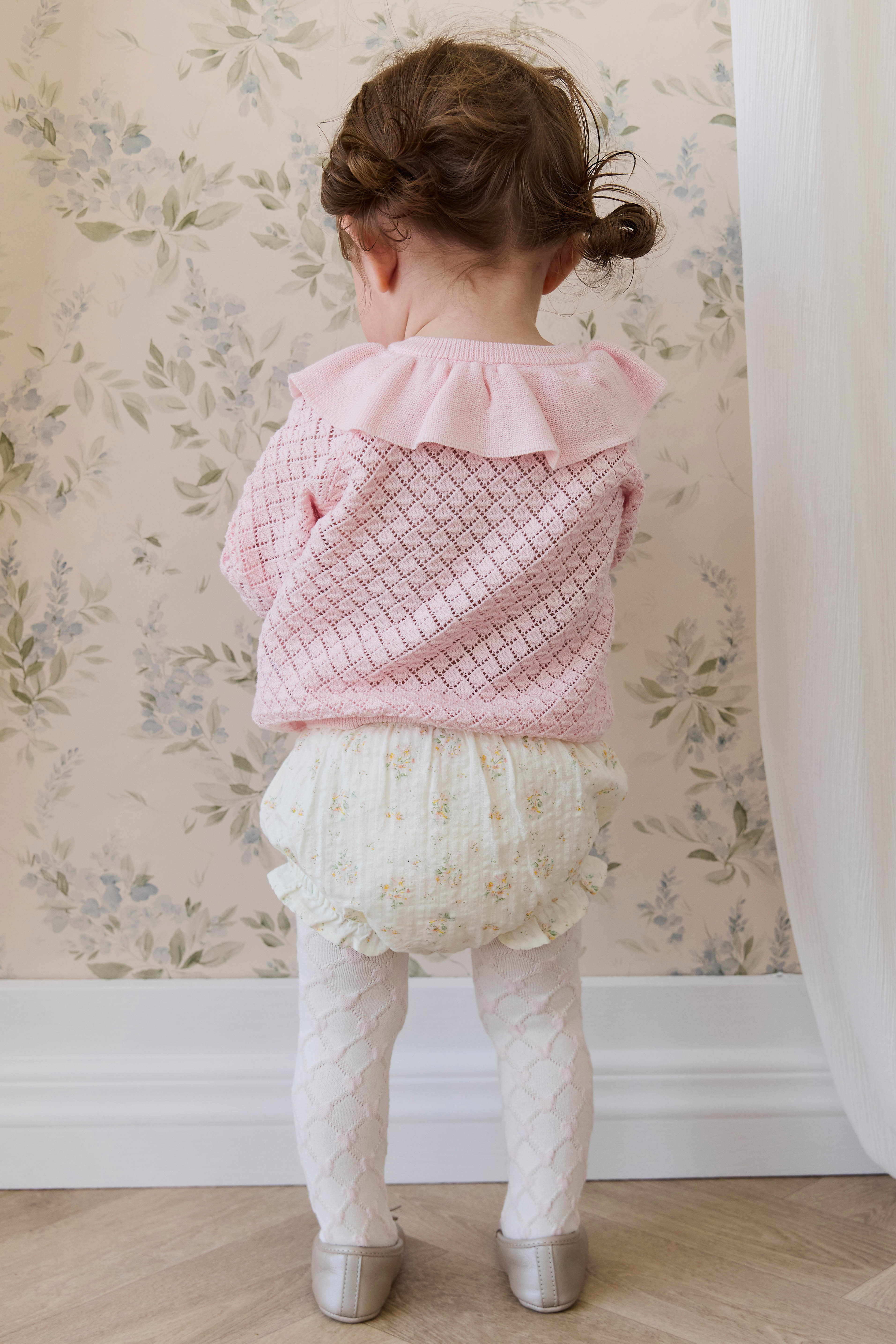 Cardigan en Coton Tricoté Rose Uni avec Boutons sur le Devant et Détails Nervurés pour Filles 0M-10A