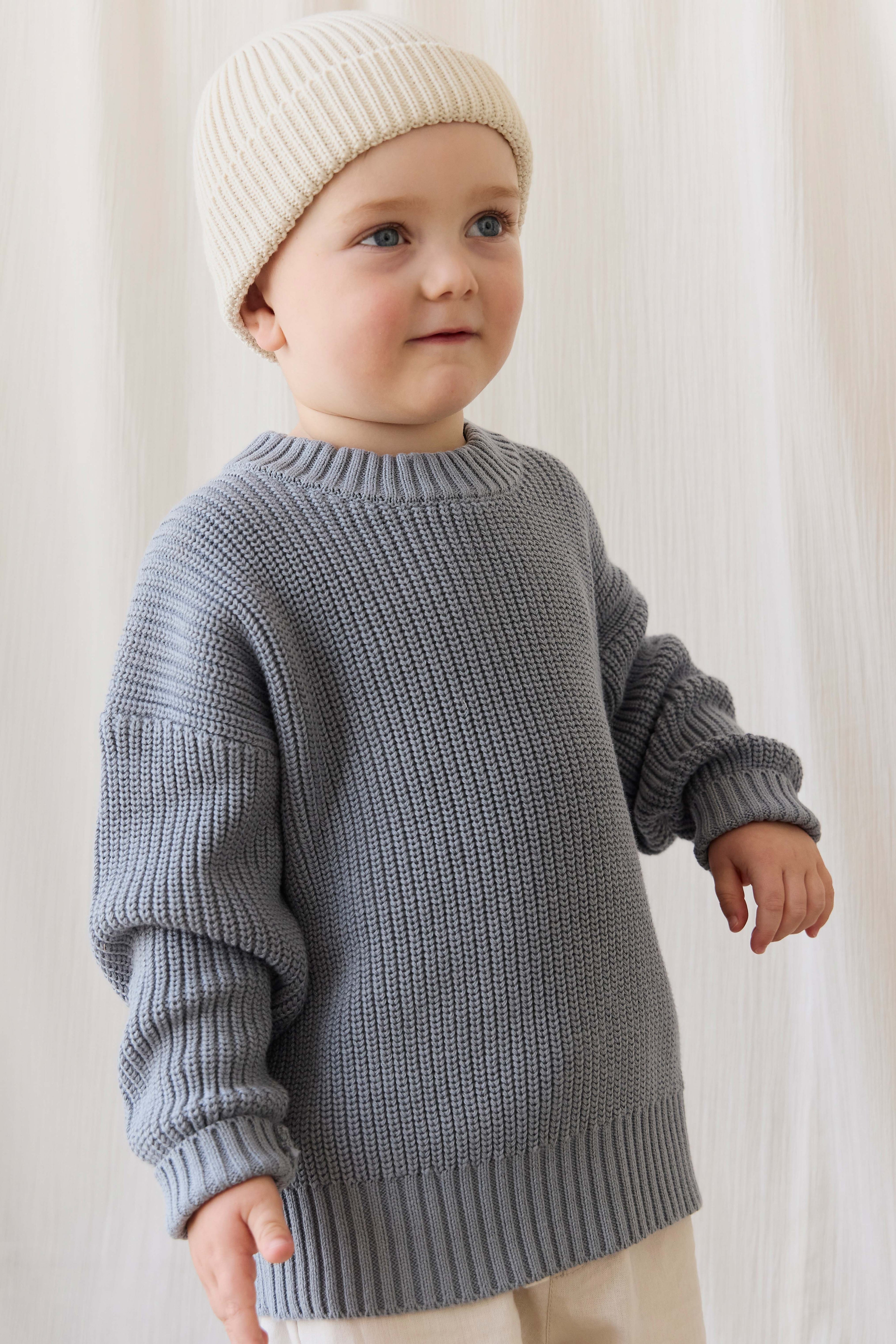 Pull en coton maille unie bleu aurore classique avec poignets côtelés, design superposé pour enfants de 6 mois à 8 ans