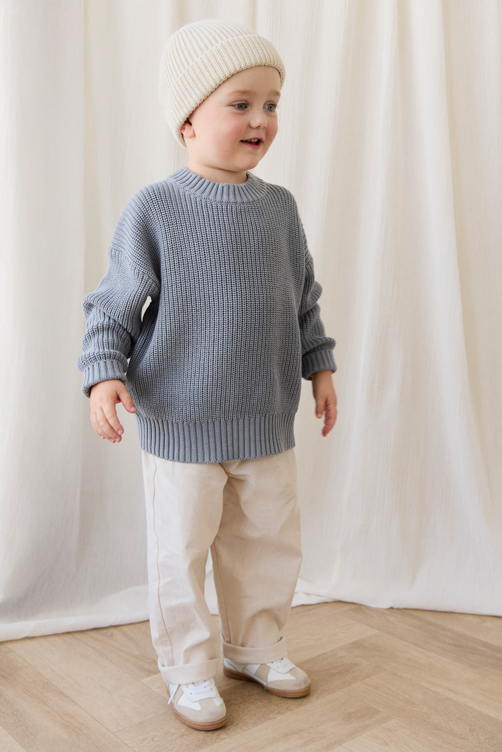 Pull en coton maille unie bleu aurore classique avec poignets côtelés, design superposé pour enfants de 6 mois à 8 ans