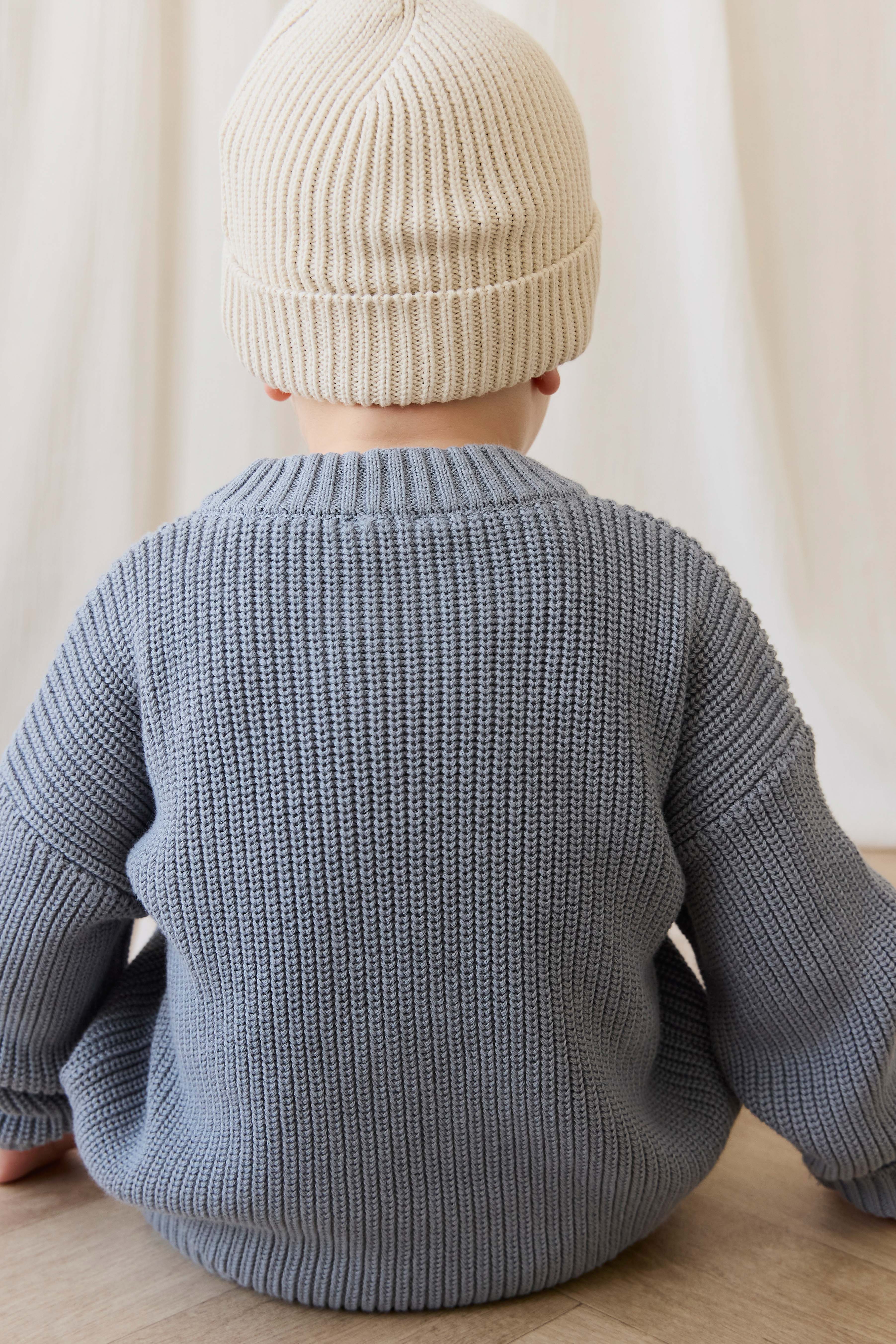 Pull en coton maille unie bleu aurore classique avec poignets côtelés, design superposé pour enfants de 6 mois à 8 ans
