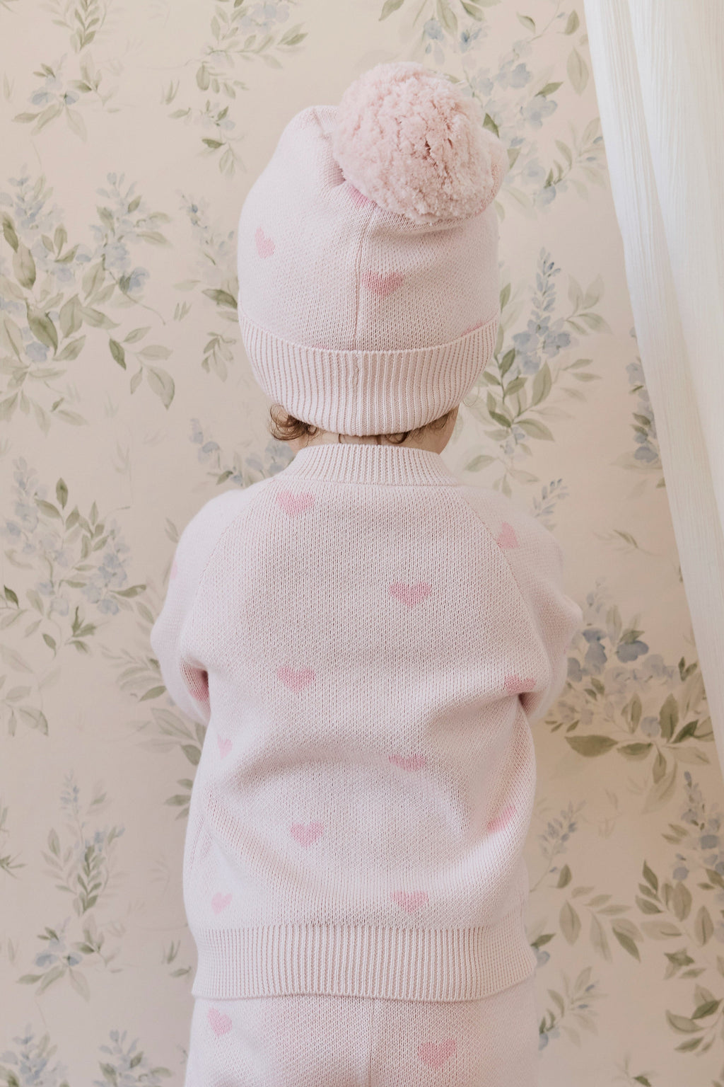 Cardigan en maille jacquard de coton rose cœur romantique avec boutonnage sur le devant pour filles de 0 à 10 ans