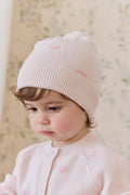 Bonnet en coton jacquard rose doux avec pompon pour filles par temps frais 0-2 ans et plus