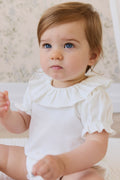Body en Coton Pima Uni Parchemin Élégant avec Manches Bouffantes et Col Volanté pour Bébés Filles 0M–3A