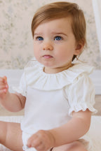 Body en Coton Pima Uni Parchemin Élégant avec Manches Bouffantes et Col Volanté pour Bébés Filles 0M–3A