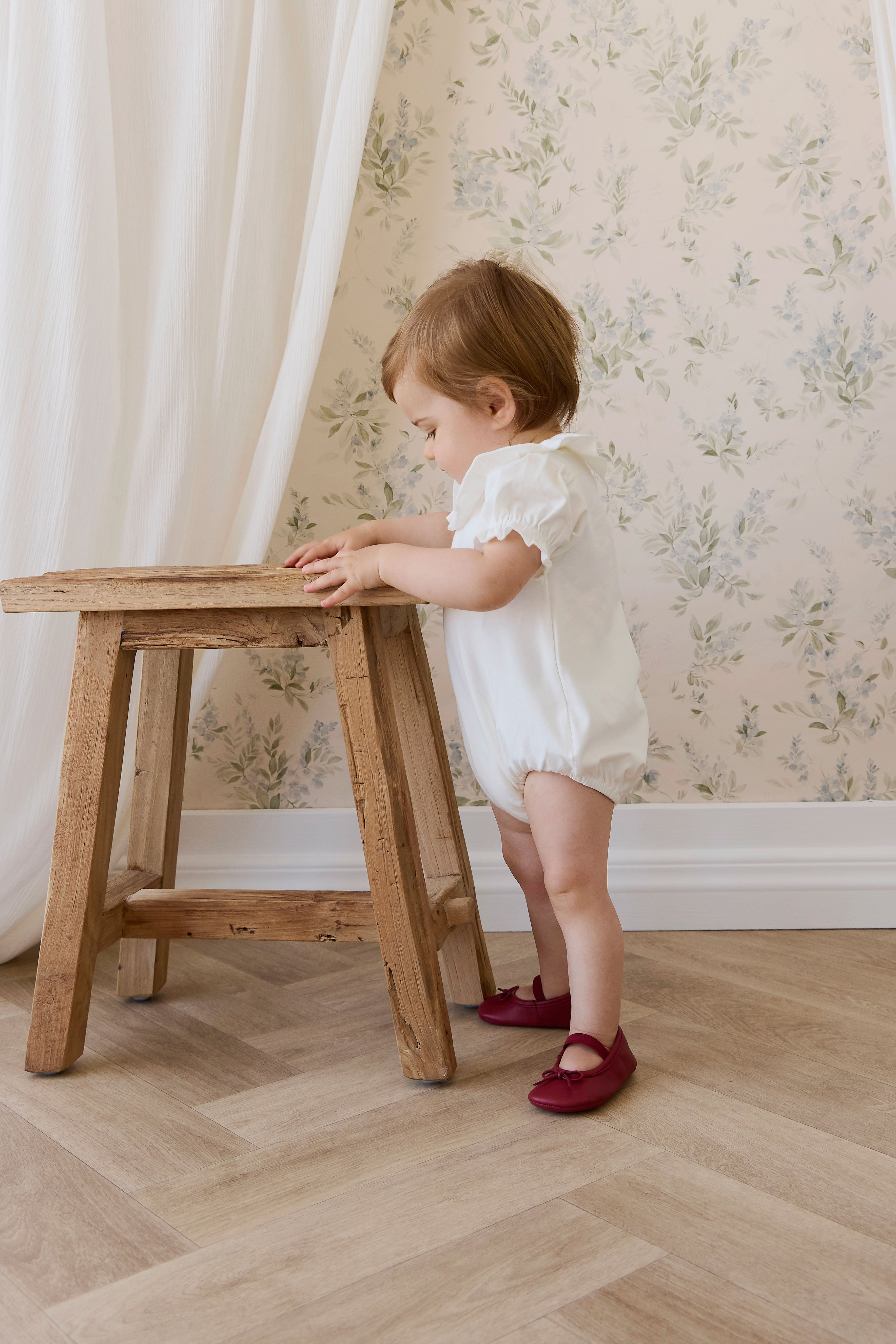 Body en Coton Pima Uni Parchemin Élégant avec Manches Bouffantes et Col Volanté pour Bébés Filles 0M–3A
