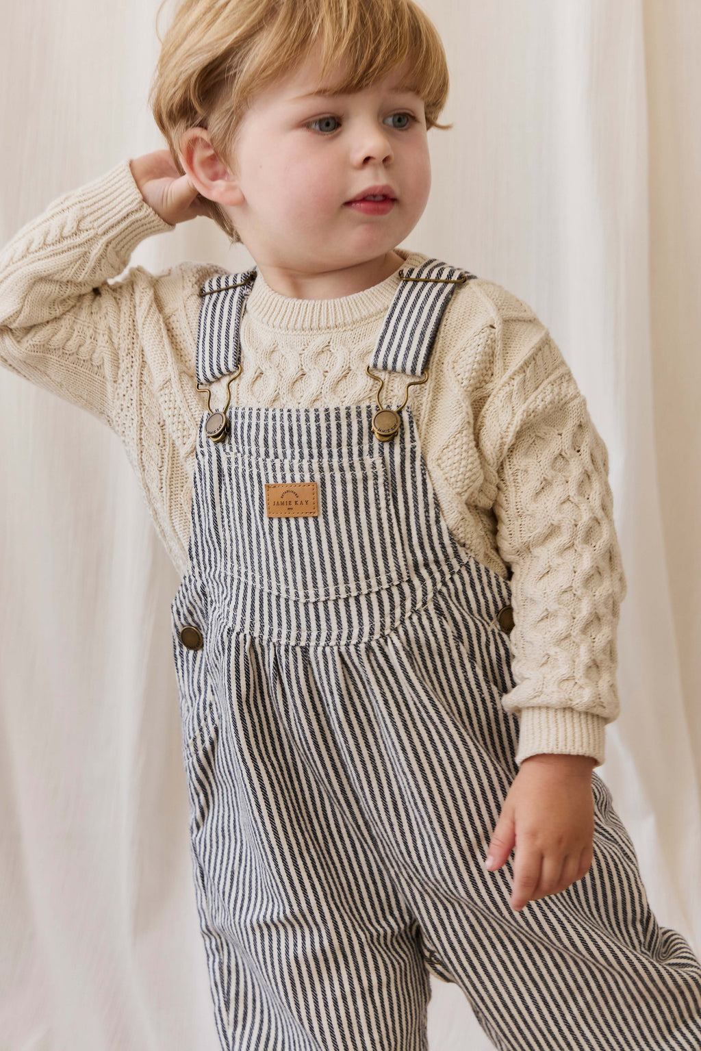 Pull en coton classique, de couleur unie neutre, à col rond et maille torsadée, avec poignets côtelés, pour enfants de 6 mois à 8 ans