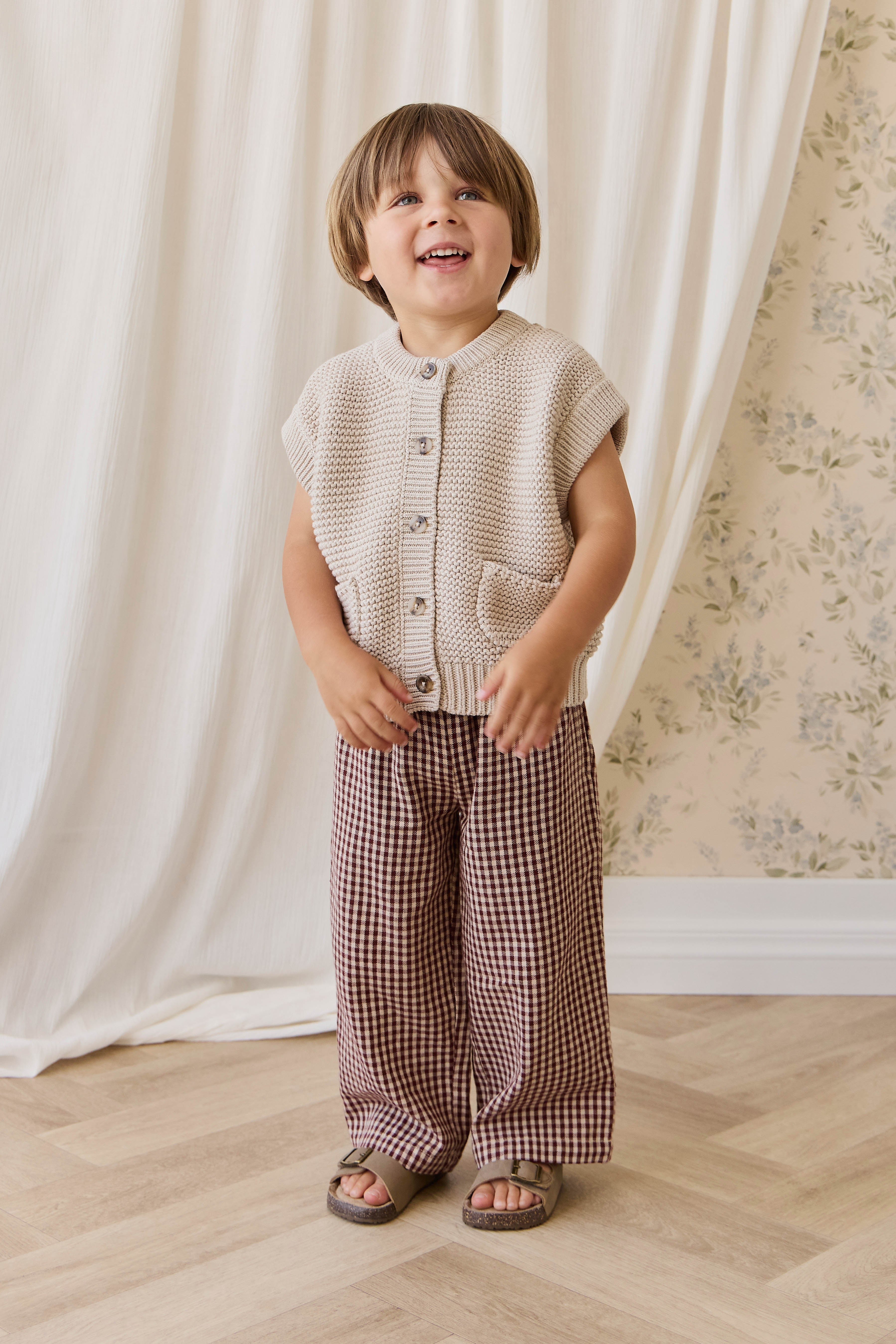 Gilet en tricot de coton uni avec fermeture boutonnée et poche pour enfants de 0 à 8 ans