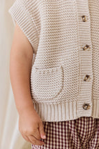 Gilet en tricot de coton uni avec fermeture boutonnée et poche pour enfants de 0 à 8 ans