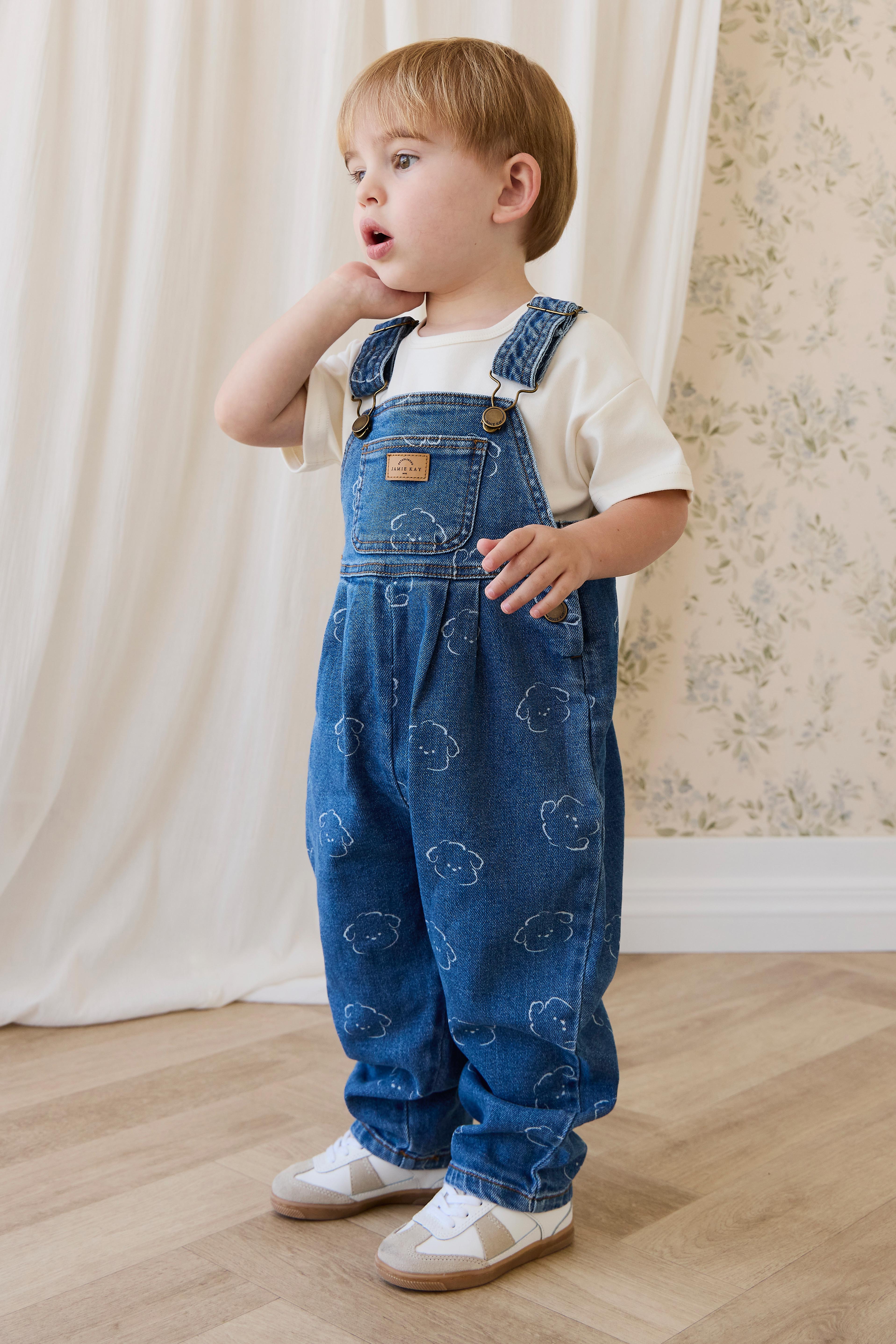 Salopette en jean décontractée en coton imprimé brodé à bretelles réglables, coupe décontractée pour enfants de 6 mois à 6 ans
